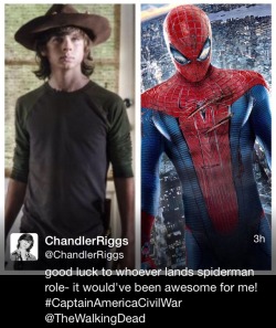 superherofeed:  CHANDLER RIGGS Out Of The Running For SPIDER-MAN? Via bit.ly/1B9FhQ7