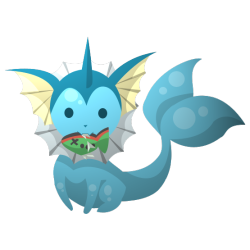 pokemonpalooza:  FAVE WATER: VAPOREON When you give a Vaporeon a fish, then you should make one magical wish! Poor dead Basculin. Oh well, I don’t really like Basculin anyhow. Giving my cute little Vaporeon a little fishie to nibble on? That is something