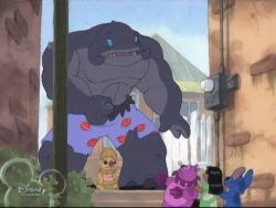Another one courtesy of @eyeofhadesFrom the Lilo and Stitch Series, in the episode 627 Gantu has his suit  shredded by an experiment and exposes his cool planet boxers.