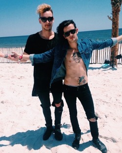 -the1975-:  // George and Matty at Hangout Fest in Alabama. 5/16/14 //