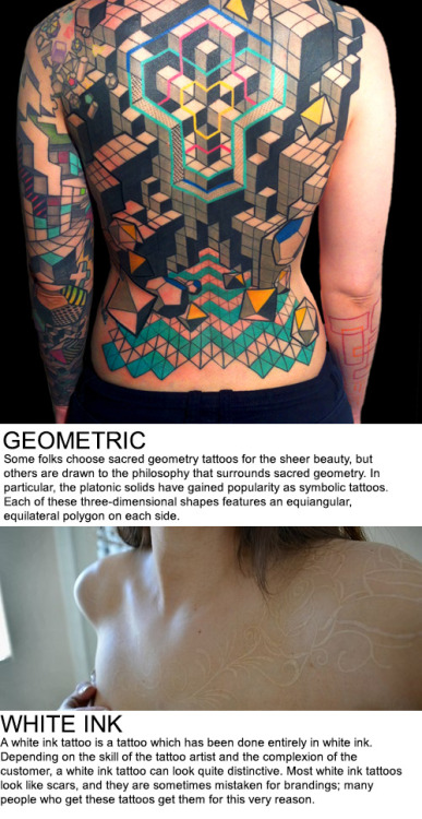 1337tattoos:  I did this guide about the different types of tattoos. if you think I forgot something, please let me know! CategoriesLettering: http://1337tattoos.tumblr.com/tagged/quoteBlack&White: http://1337tattoos.com/tagged/bwTribal: http://1337ta