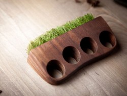 myampgoesto11:  Hand made wood and grass mini planter jewelry by Mr. Lentz    “I create and design functional items and jewelry – mostly out of reclaimed wood and upcycled materials from salvage yards. I have always been a creator – influenced