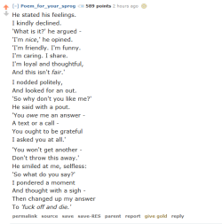 genociderfukawa:  cryingcucumber: the poet who did the cow poem also did this Nice Guy Poem, its great. Poem_for_your_sprog is the best reddit user 