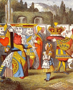 magictransistor:  Sir John Tenniel’s illustration of “The Queen’s Croquet-Ground” from Alice’s Adventures in Wonderland. Published engraving, color-printed by Edward Evans in 1890. 