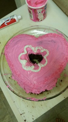 busty-bunny:  This is my Valentine’s day dress and panties. The cake is a two layer chocolate cake with chocolate frosting between the layers and pink vanilla frosting on top. I made it myself Happy Valentine’s Day everyone I love you all!
