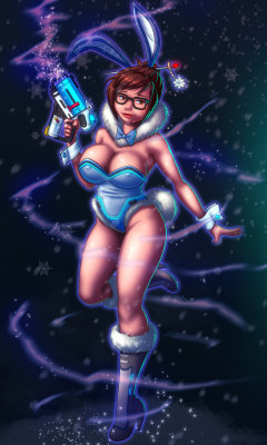 grimphantom2: dj-blu3z:   A-MEI-ZING Snow Bunny My first commission of 2017 from my dear friend 14-bis, with Mei of Overwatch fame sporting her brand-new bunny-themed costume  for your viewing enjoyment while the sparkling trails of her dazzling  ice