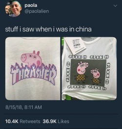 setheverman:  lesbianmichelmishina: uglyemo: i need both of these now the reason these exist (iirc) is because peppa pig is banned in china for “promoting gangster attitudes”: peppa was popular (for whatever reason) with “shehuiren” (anti-establishment