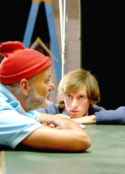 danielbruhls:  Bill Murray &amp; Wes Anderson on the set of The Life Aquatic with Steve Zissou 