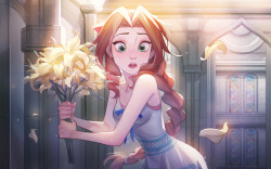 juvenile-reactor: In my imagination the Tangled version of crisis core where they first met each other at the church, when Zack fell down form the sky, Aerith should grab a bouquet as a weapon lol as Rapunzel picking up a frying pan against Flynn Anyway!