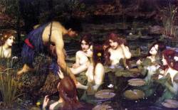 artthatgivesmefeelings:  John William Waterhouse 1849-1917Born in: Rome (Lazio, Italy)Died in: St John’s Wood (London, Greater London, England)Hylas and the Nymphs, 1896Oil on canvas, 98 x 163 cm, Manchester City Art Galleries___Hylas and the Nymphs