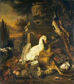 Jan Weenix (Amsterdam, 1640 - 1719); Peacock, a dead game and monkey, c. 1700-10; oil on canvas, 165 x 187.5 cm; Wallace Collection, London