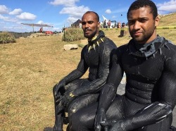 hypnotic-flow:  comicherald:Black Panther &amp; Killmonger stunt doubles  bruh. yes! appreciate these guys 