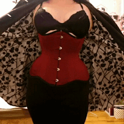 tightlaced-pinup: Tease Tuesday? Titillating Tuesday? TIGHTLACING TUESDAY!!!!   Flashing my Josephine corset from Isabella Corsetry under my new coat. 