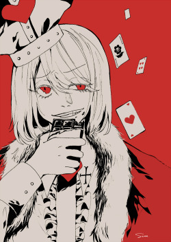 com0589:  Suppose Chara is The Queen of hearts?&gt;3&lt; Queen of hearts/Chara Alice/Frisk White Rabbit/Asriel Mad Hatter/Papyrus Cheshire Cat/Sans Knave of Hearts/Undyne Duchess/Alphys Caterpillar/Mettaton Dodo/Blooky 