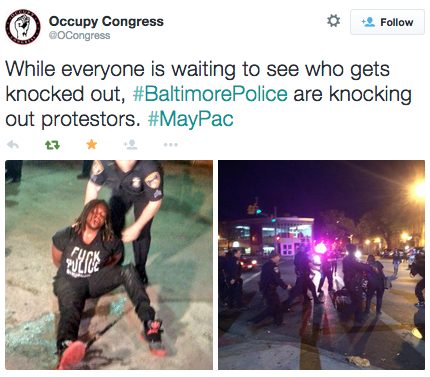 revolutionarykoolaid:  No Justice, No Peace (5/3/15): The police cracked down on late night protesters, imposing a curfew that only seemed to be in place in black communities across Baltimore. With dozens arrested, even more pepper-sprayed, the mayor