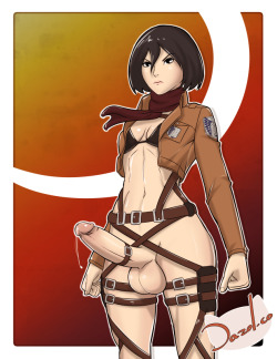 cumlovingsissy: dazol:  Mikasa Ackerman from Attack on Titan (Shingeki no kyojin) Futa Ver. Please follow me on: https://twitter.com/dazol http://dazol1.deviantart.com/  Love it!  nice cock!