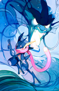 bluekomadori:  It would be really awesome if Greninja’s surf took shape of other pokemon 