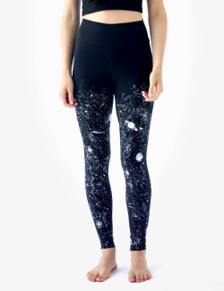 wickedclothes:  Glow In The Dark Solar System Leggings Brighten up your day (or night) with leggings that glow as bright as the entire solar system. White planets, stars, and nebulas are printed on these black, cotton lycra leggings. Sold on Etsy.