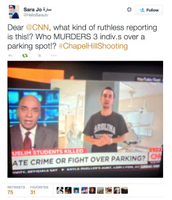 jelatinaaa:fattysaid:First there was hardly any coverage of the Chapel Hill shootings and now that there is, a number of major media outlets are trying to pass this off as a “dispute over a parking space.” Stop trying to twist the facts: this was