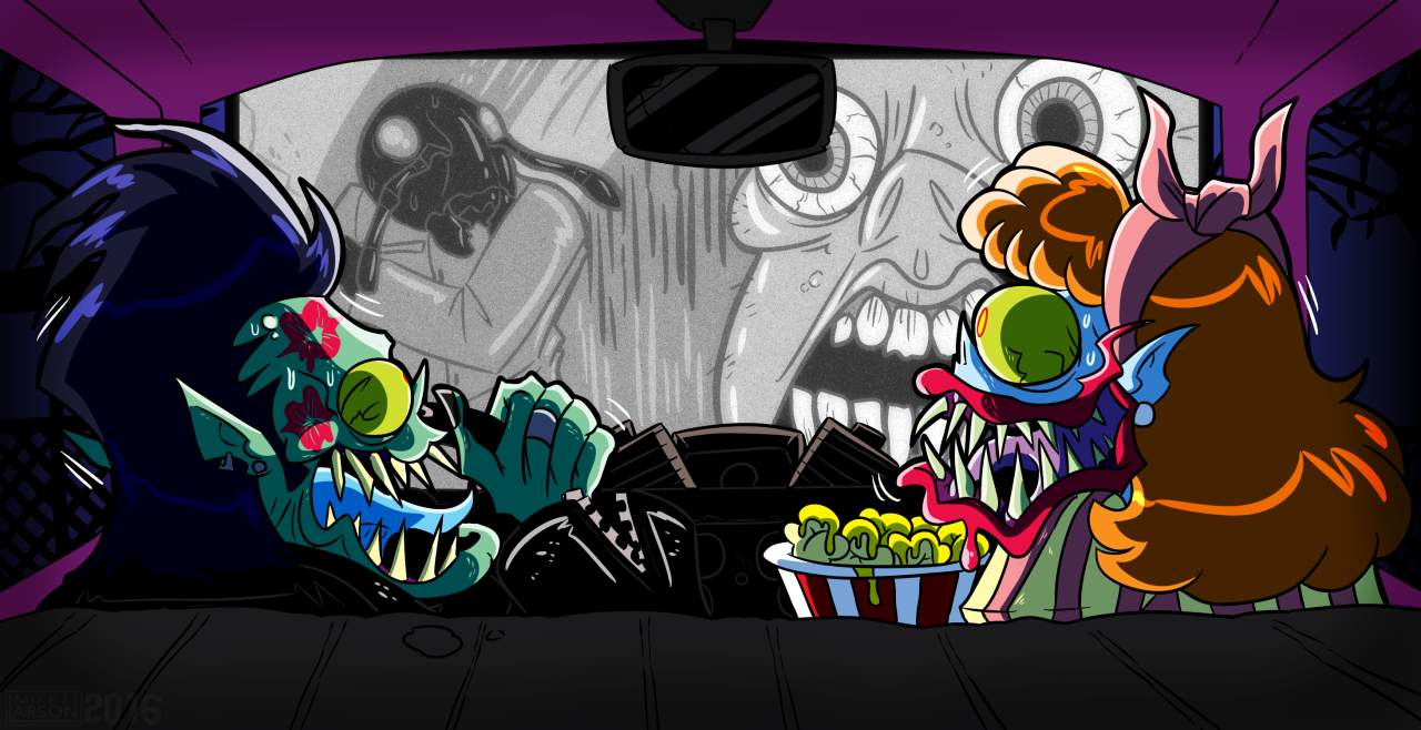 Day fifteen of Drawlloween 2016! Today’s theme is, “Drive-In Creature Feature”