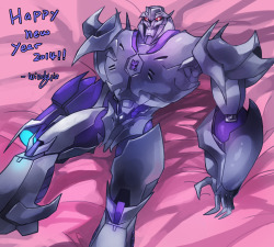 windylie:  happy new year!!!!! i am so lazy that only draw megatron! i know the prime was over ,but i will not stop drawing megatron !hope u like it and do not foget our sweet mega~~~