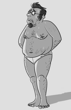  For a class, we had to make a project about our own body image and our  identity. I identified as a fat sweaty hair guy who is uncomfortable  with trying to be machismo. 躔 for nude versions.