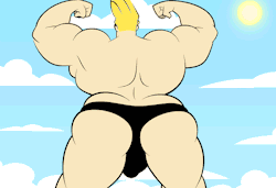 matainfanciasdraws: Animation commission for @djunderground123 ! Johnny Bravo comes with a little problem at the beach! Beware tight speedos if you are bubble-sized ;-)