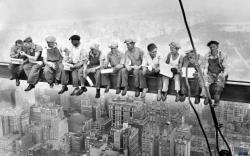 blondebrainpower: Lunch atop a Skyscraper (New York Construction Workers Lunching on a Crossbeam) is a famous black-and-white photograph taken during construction of 30 Rockefeller Plaza in Manhattan, New York City, United States. The photograph depicts