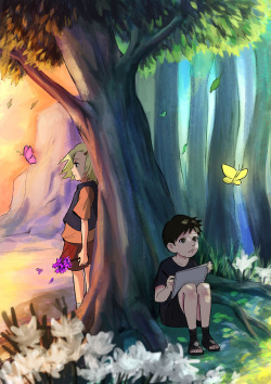 xmonday-mintx:  Hello folks~!So I have been writing this AU of Sai and Ino where they met during their childhood (that’s why I am kind of taking long on requests)! In this AU, Sai won’t grow up training as an emotionless tool under Danzo to work for
