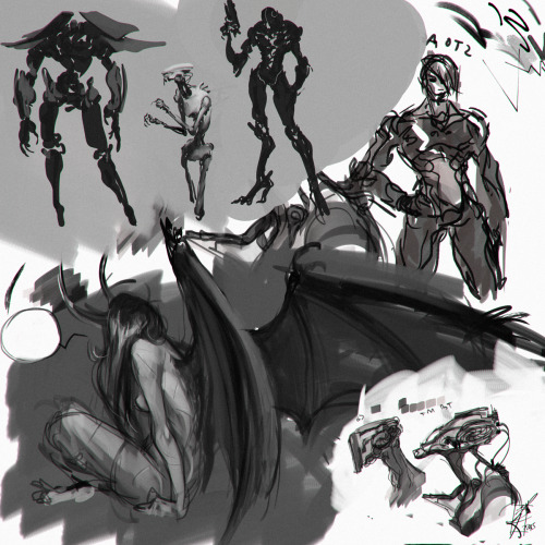 Sketch dump - tested out some new brushes during a google hangout last night.
