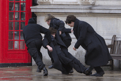 jeremy-ruiner:  holy-super-who-lock:  whovian-assbutt:  I’m crying, this is hilarious  i swear to fucking god if this is how they are doing how sherlock survived, by some guy doing the fall for him and people dragging him away and then sherlock just