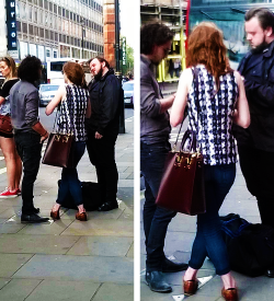 roselesliesource:  Kit Harington, Rose Leslie and John Bradley spotted in London on July 17th (x) (x) 