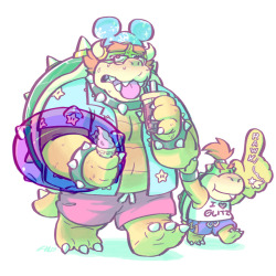 glambucket:  Happy Bowser Day!!! We’re nearing the end of Summer so I imagine the World’s Cutest Dad must look like sunburned Vacation Trash by now. I’m pretty sure Junior threw a tantrum so his dad would buy him ice cream AND bubble tea then ended