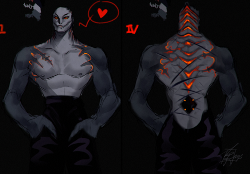 Working a little more on Magma’s color palette - since I wasn’t 100% happy with it   making his scars more visible. Work in Progress -