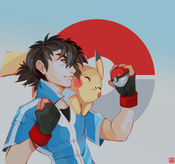 nnamier:  Ash and Pikachu! My brain sort of processes Ash as ~16 given how long he’s been wandering collecting badges from diff regions. I don’t feel like he’s still 10 lmao, especially since the art style’s slightly matured his appearance a