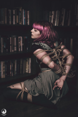 maiitsohyazhi:Alicia Red (IG) in rope in the library by Ma’iitsoh Yazhi