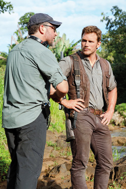 vikander: Chris Pratt on the set of “Jurassic World” (2015)
