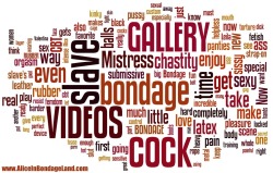 mistressaliceinbondageland:  We’re cooking up so much femdom FUN over at http://www.aliceinbondageland.com !!! Here’s a word cloud of my current stories and galleries. A little candid glimpse into my brain. :-) 