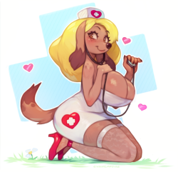 cyancapsule:Dog NurseI edited out the nips showing if the cleavage looks wonky. Find me below for new art!!Twitter: https://twitter.com/CyanCapsule ( Most active! ) DA: https://www.deviantart.com/cyancapsulePixiv: https://www.pixiv.net/member.php?id=89378