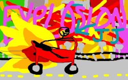 MEMJ0123 drew this beautiful piece of art. It&rsquo;s me riding a motorcycle with the city landscape in the background and explosions&hellip;  I&rsquo;m gonna print it and put it on my wall. 