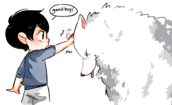 kusakkabe:  i was talking with suikka about tobio having a big fluffy dog when he was a kid and i drew these and wanted to color them so, here you go…. tobio with dogs brings me joy 