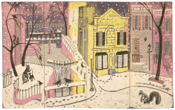 archivesofamericanart:  A snowy scene for a snowy day. You can see this charming Christmas card in the flesh in our current exhibit: Handmade Holiday Cards from the Archives of American Art, now on view here. Noche Crist christmas card to Prentiss Taylor,