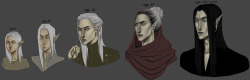 Vikrolomen’s age chart is finally finished with his character pageAt age 15 necromancy starts to have an effect on his skin and hair quickly and by age 20 he completely loses his silver to the new dark shade. Around 20 his lobes are at about a 5/8″