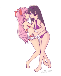 Madoka Being Seduced By Her Devil Girlfriend.  Madoka Plays Along With Homura Trying