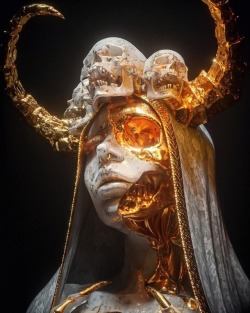 sixpenceee:Necro Maria, a breathtaking, exquisite marble sculpture representing a classy decadent macabre reinterpretation of Our Lady of Sorrows, a collaboration between 3D illustrator &amp; art director Billelis &amp; Sick Mick (@sick666mick). Via The