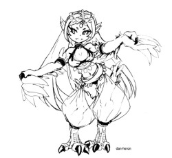 dan-heron:  quick drawing of a Harpy Harem Dancer. I was thinking of a “ground” rather than flying type, so short feathers Couldn’t decide if I wanted her with a veil or not 