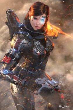 theartofmany:  Artist: Rafael BenedictoTitle:  Commander Shepard“I am a big fan of the original Mass Effect trilogy. So I made my own design for Commander Shepard, along with my own gun designs and Omni-BladeI used 3ds Max as my main 3d program. Mudbox