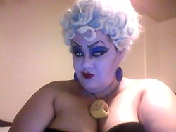 poesdaughter:  waywardvictoriansnark:  deadzeppelis:  I got bored and threw on an old cosplay I’ve been itching to wear but didn’t have an excuse to so enjoy some lame webcam pics of me as Ursula Also yeah I only painted my face lilac because lazy.