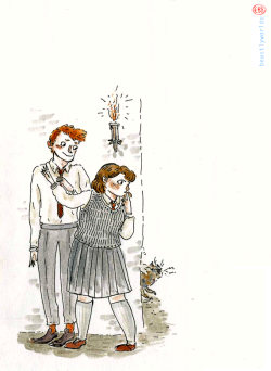 beastlyworlds:  Arthur and Molly for Wizarding Wednesday, sneaking around the castle during their school days and later sneaking eckeltronics into their already stuffed home