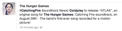 thg-junkie:  Coldplay to feature on Catching Fire soundtrack :D 